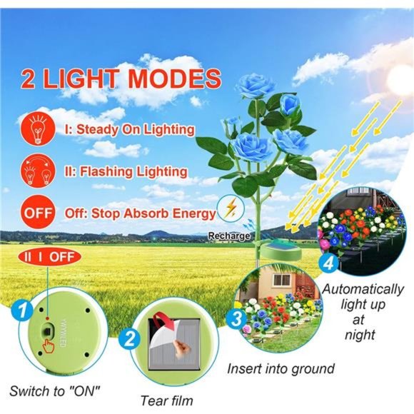 LED Solar Flower Lights Outdoor - Upgraded New Material Two Modes Realistic LED - Picture 5 of 6